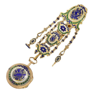 French gold, enamel watch with chatelaine and key Circa 1760