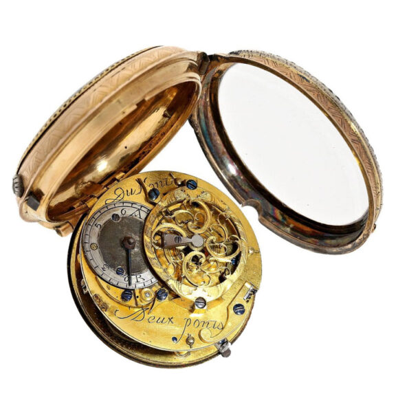 French gold, enamel watch with chatelaine and key Circa 1760 French gold, enamel watch with chatelaine and key Circa 1760