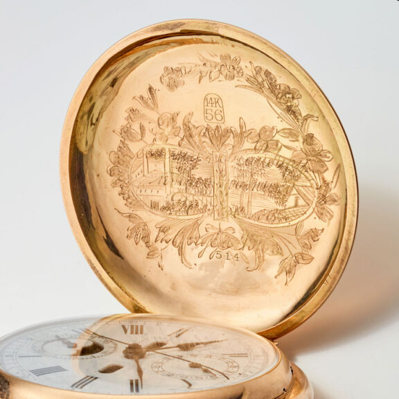 A yellow gold Swiss complicated lever pocket watch Circa1900 A yellow gold Swiss complicated lever pocket watch Circa1900