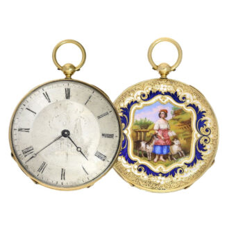 Flat Swiss 18K gold and enamel cylinder watch Circa 1835
