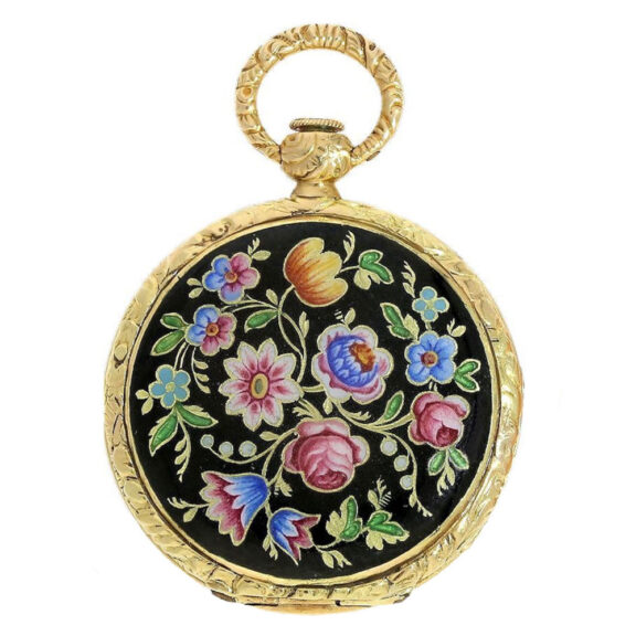 French gold miniature watch with decentralized dial Circa 1830 French gold miniature watch with decentralized dial Circa 1830