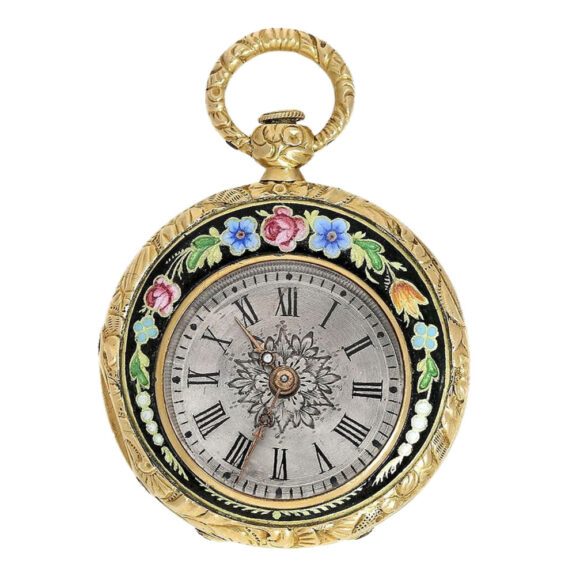 French gold miniature watch with decentralized dial Circa 1830 French gold miniature watch with decentralized dial Circa 1830