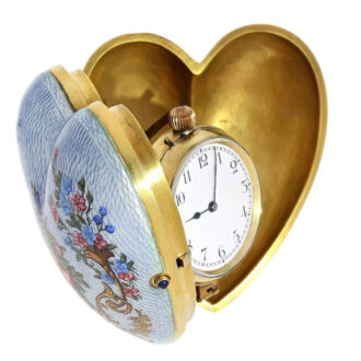 English gold and enamel hart shape form watch Circa 1920