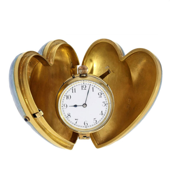 English gold and enamel hart shape form watch Circa 1920 English gold and enamel hart shape form watch Circa 1920