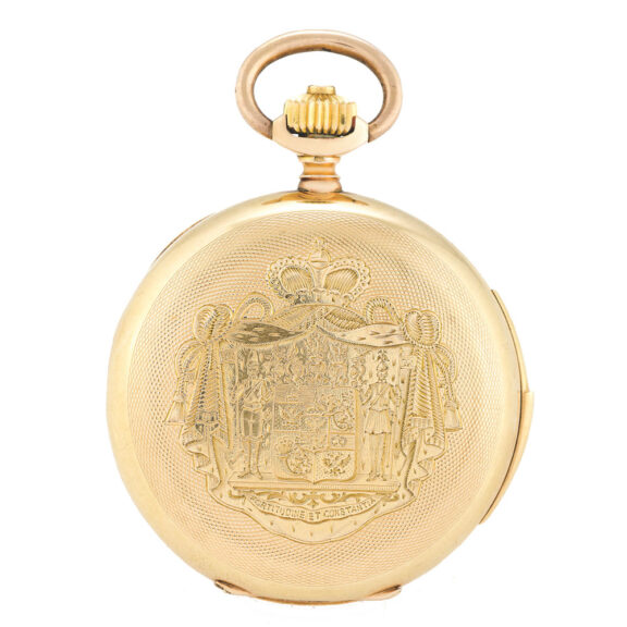 Swiss hunting cased keyless carillon minute repeating with three hammers Circa 1885