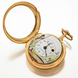 French gilt metal verge with an erotic enamel scene Circa 1770