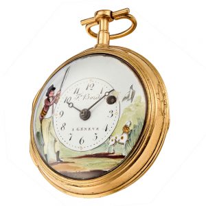 French gilt metal verge with an erotic enamel scene Circa 1770