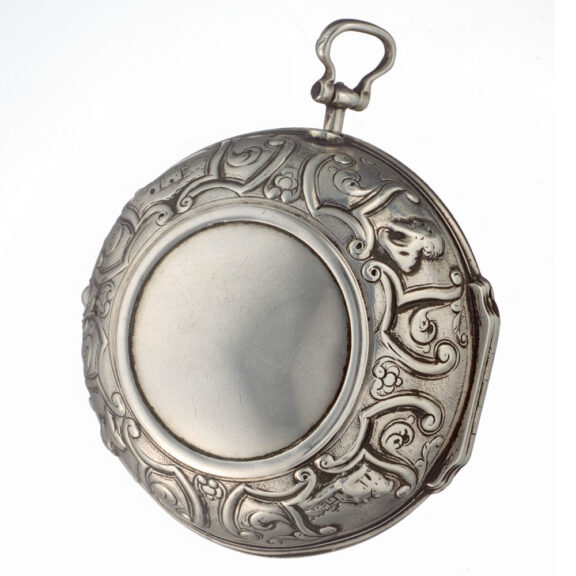 A Dutch verge with date and silver champleve dial Circa 1720 A Dutch verge with date and silver champleve dial Circa 1720