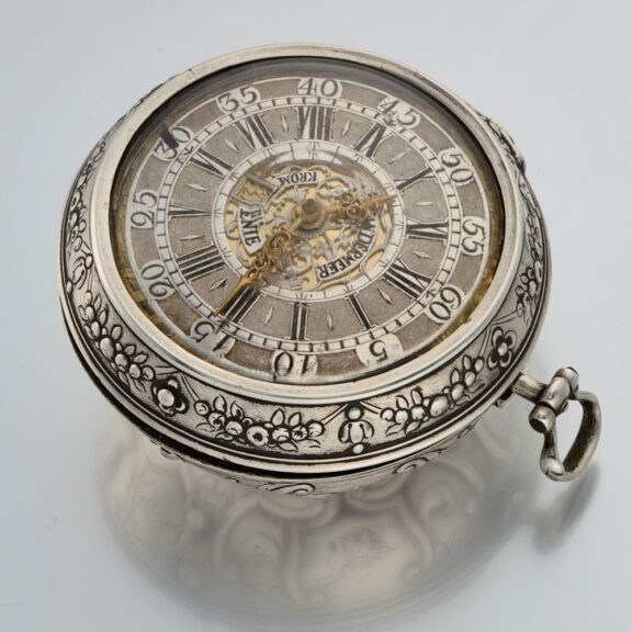 A Dutch verge with date and silver champleve dial Circa 1720 A Dutch verge with date and silver champleve dial Circa 1720