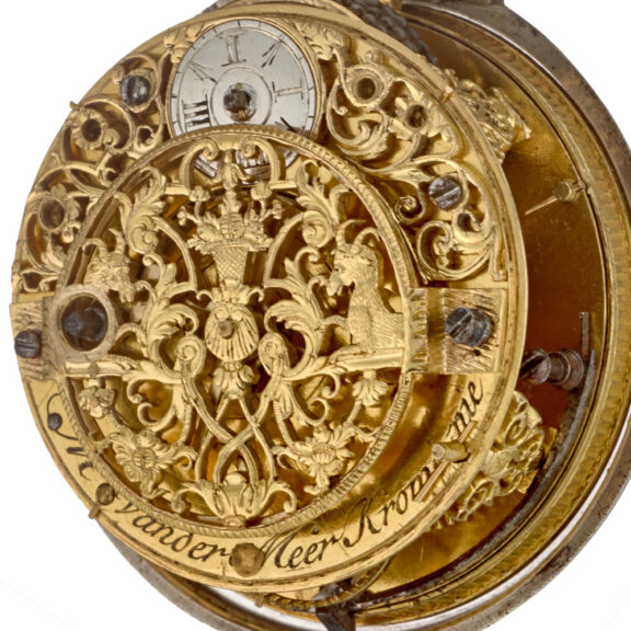 A Dutch verge with date and silver champleve dial Circa 1720 A Dutch verge with date and silver champleve dial Circa 1720