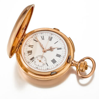 A Swiss 18 carat quarter repeating chronograph Circa 1890 A Swiss 18 carat quarter repeating chronograph Circa 1890