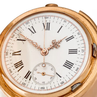A Swiss 18 carat quarter repeating chronograph Circa 1890 A Swiss 18 carat quarter repeating chronograph Circa 1890