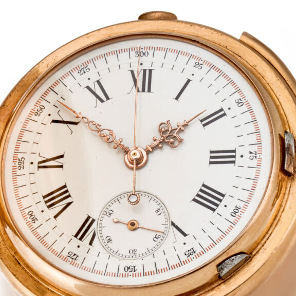 A Swiss 18 carat quarter repeating chronograph Circa 1890 A Swiss 18 carat quarter repeating chronograph Circa 1890