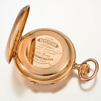 A Swiss 18 carat quarter repeating chronograph Circa 1890 A Swiss 18 carat quarter repeating chronograph Circa 1890