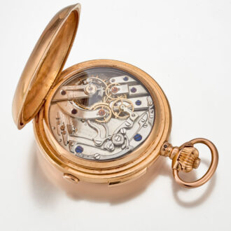 A Swiss 18 carat quarter repeating chronograph Circa 1890 A Swiss 18 carat quarter repeating chronograph Circa 1890