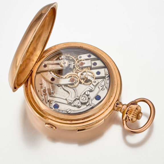 A Swiss 18 carat quarter repeating chronograph Circa 1890 A Swiss 18 carat quarter repeating chronograph Circa 1890