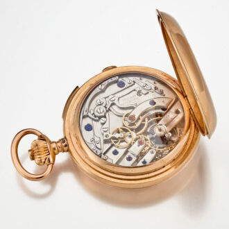 A Swiss 18 carat quarter repeating chronograph Circa 1890 A Swiss 18 carat quarter repeating chronograph Circa 1890