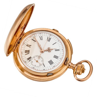 A Swiss 18 carat quarter repeating chronograph Circa 1890 A Swiss 18 carat quarter repeating chronograph Circa 1890
