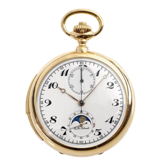 Swiss minute repeating precision watch with chronograph and moon phase Circa 1913 Swiss minute repeating precision watch with chronograph and moon phase Circa 1913