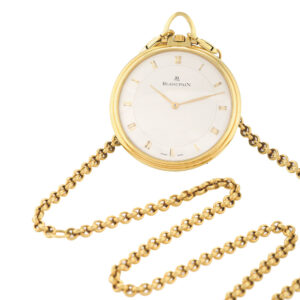 Swiss yellow gold pocket watch with a heavy yellow gold chain Circa 1998