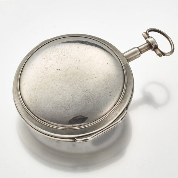 A very unusual verge with date in a silver case Circa 1790 A very unusual verge with date in a silver case Circa 1790