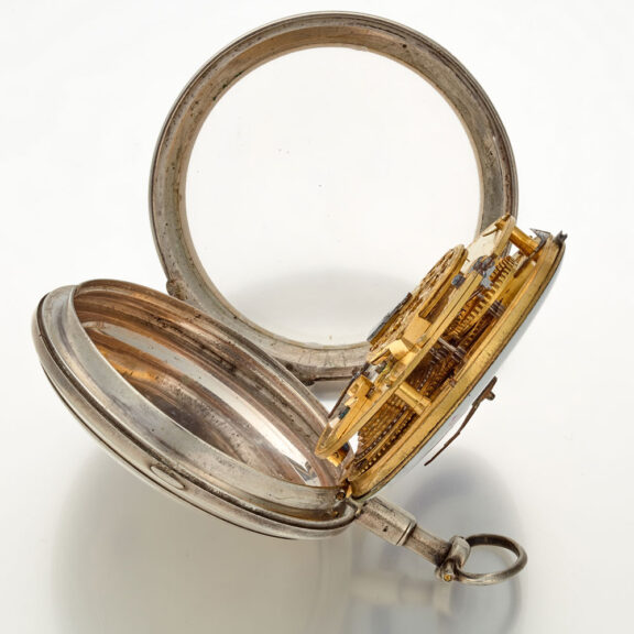 A very unusual verge with date in a silver case Circa 1790 A very unusual verge with date in a silver case Circa 1790
