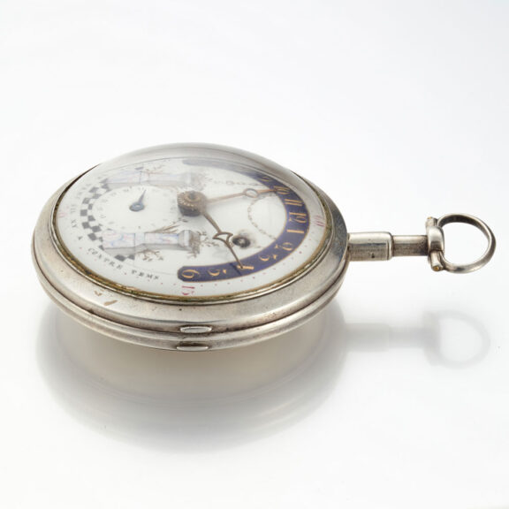 A very unusual verge with date in a silver case Circa 1790 A very unusual verge with date in a silver case Circa 1790