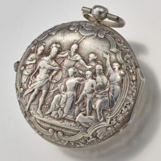 A Dutch verge watch in a silver repousse cast case Circa 1730