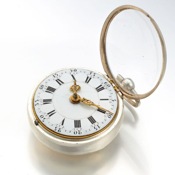 A Dutch verge watch in a silver repousse cast case Circa 1730 A Dutch verge watch in a silver repousse cast case Circa 1730
