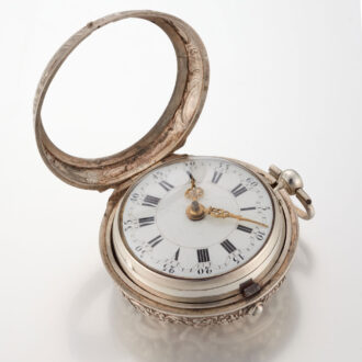A Dutch verge watch in a silver repousse cast case Circa 1730