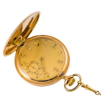 Swiss 14 carat gold full hunter watch with chain Circa 1920