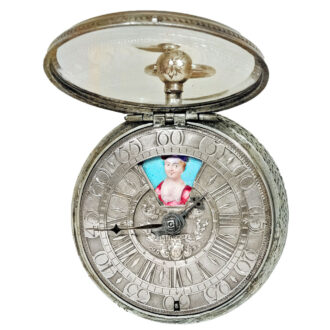 Early Swiss niello silver verge watch with automaton Circa 1700