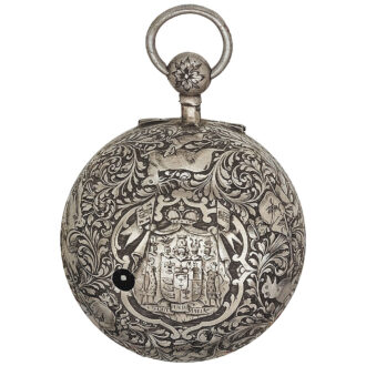 Early Swiss niello silver verge watch with automaton Circa 1700