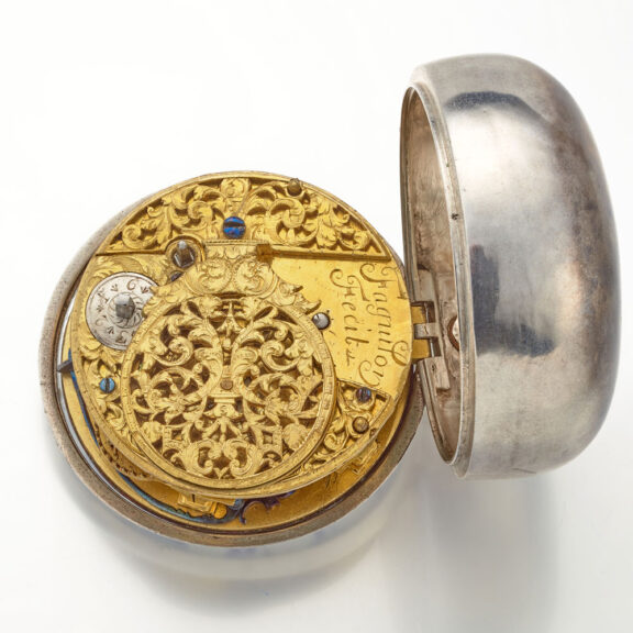 An early English silver verge watch with portrait Circa 1695 An early English silver verge watch with portrait Circa 1695