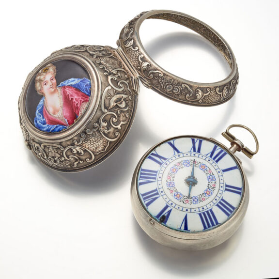 An early English silver verge watch with portrait Circa 1695 An early English silver verge watch with portrait Circa 1695