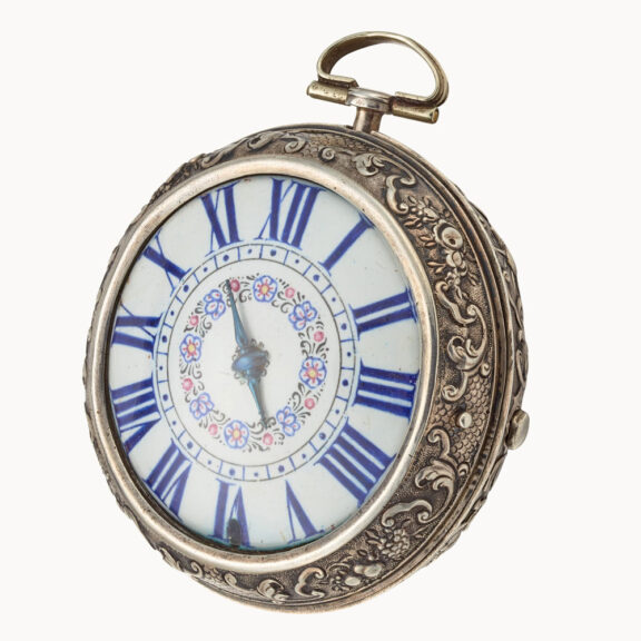 An early English silver verge watch with portrait Circa 1695 An early English silver verge watch with portrait Circa 1695