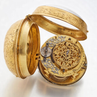 A gilt pocket watch with very thick relief case Circa 1715