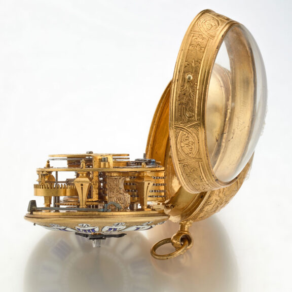 A gilt pocket watch with very thick relief case Circa 1715 A gilt pocket watch with very thick relief case Circa 1715