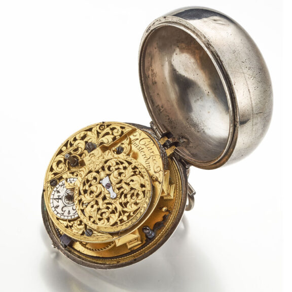 A Dutch verge pocket watch with champleve dial Circa 1700 A Dutch verge pocket watch with champleve dial Circa 1700