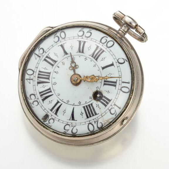 A French oignon with enamel dial in a silver case Circa 1715 A French oignon with enamel dial in a silver case Circa 1715