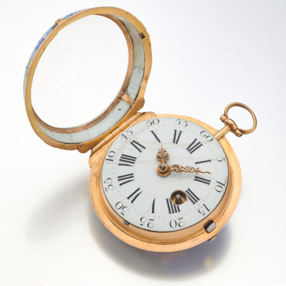 A 18 carat gold polychrome enamel painted verge Circa 1760 A 18 carat gold polychrome enamel painted verge Circa 1760