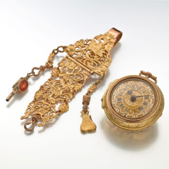 English verge with chatelaine in repousse pair cases Circa 1750