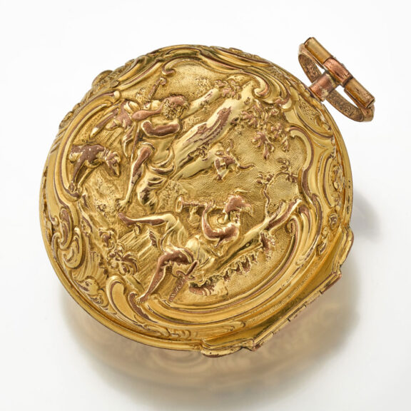 English verge with chatelaine in repousse pair cases Circa 1750 English verge with chatelaine in repousse pair cases Circa 1750
