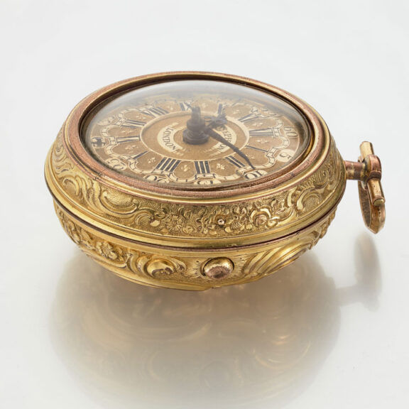 English verge with chatelaine in repousse pair cases Circa 1750 English verge with chatelaine in repousse pair cases Circa 1750
