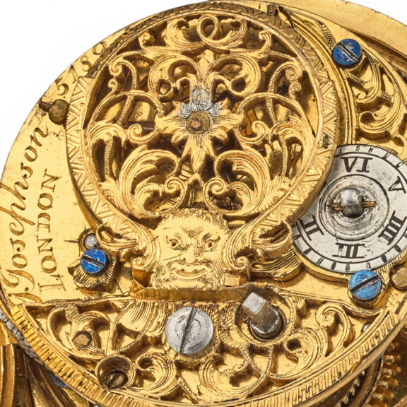 English verge with chatelaine in repousse pair cases Circa 1750 English verge with chatelaine in repousse pair cases Circa 1750
