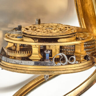 English verge with chatelaine in repousse pair cases Circa 1750
