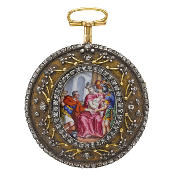 French gold and enamel verge with calendar Circa 1790 French gold and enamel verge with calendar Circa 1790