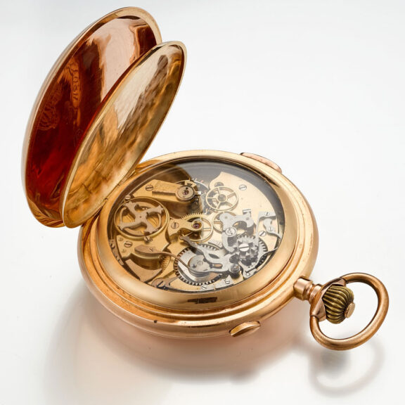 A Swiss 18k gold complicated lever pocket watch Circa 1900 A Swiss 18k gold complicated lever pocket watch Circa 1900