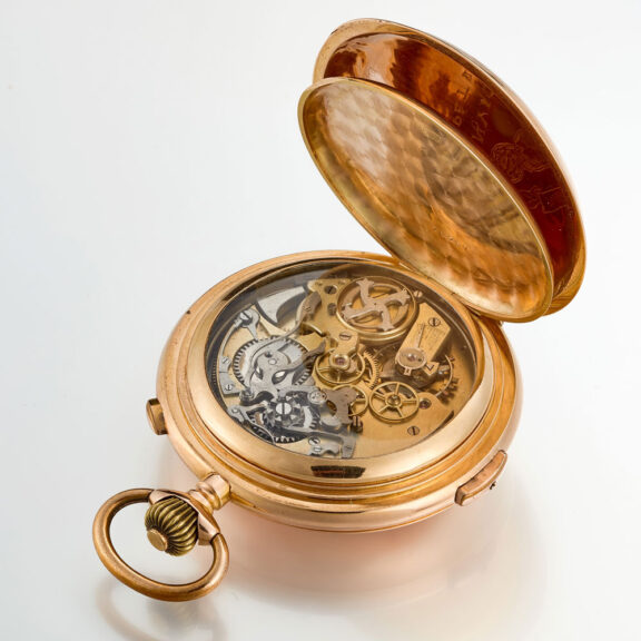 A Swiss 18k gold complicated lever pocket watch Circa 1900 A Swiss 18k gold complicated lever pocket watch Circa 1900