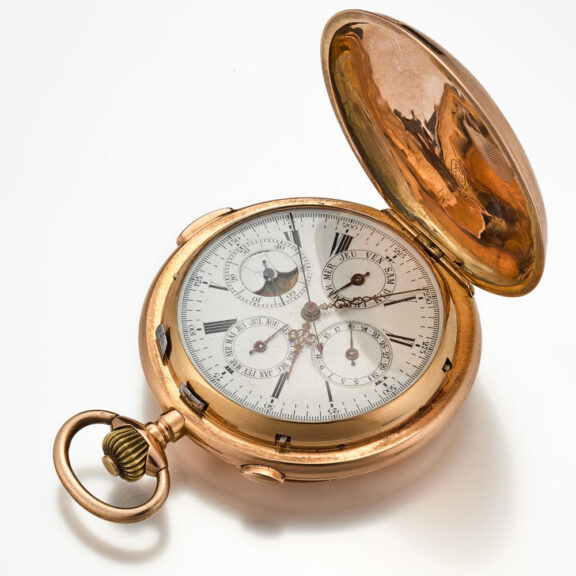 A Swiss 18k gold complicated lever pocket watch Circa 1900 A Swiss 18k gold complicated lever pocket watch Circa 1900